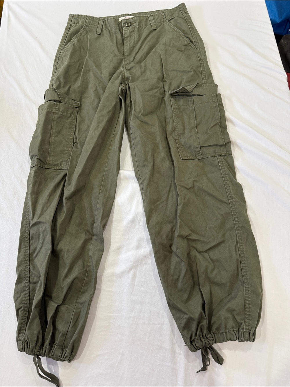 Levi's Women's Olive Green Cargo Pants with Drawstring Ankles